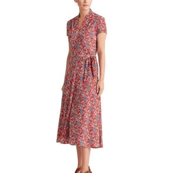 LAUREN RALPH LAUREN NWT RED FLORAL MIDI SIZE 12 - Picture 1 of 11